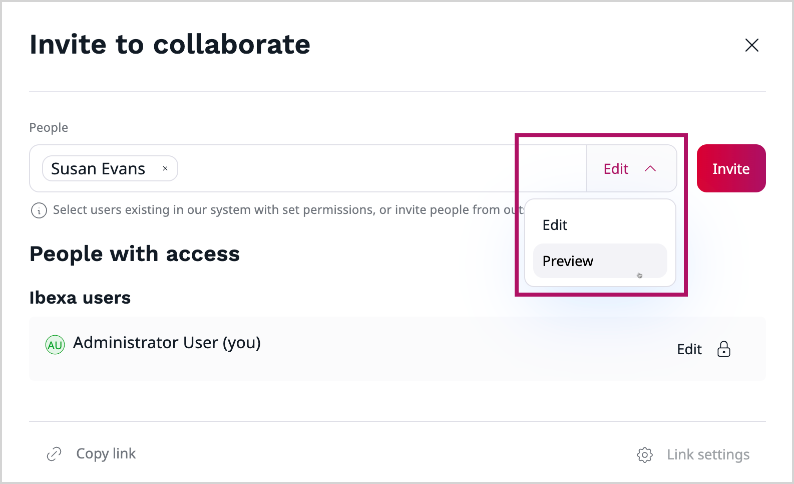 Internal users - invitation